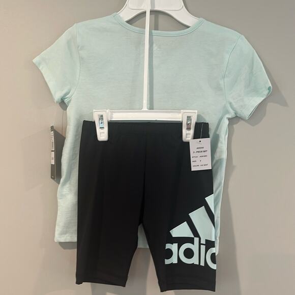 Adidas Size 6 Ice Mint/Black Bike Short and Tee 2-Piece Matching Set - Picture 6 of 9